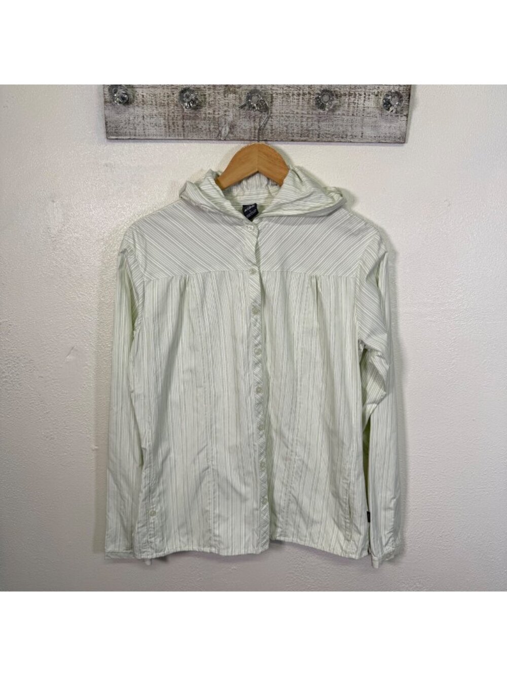 Kühl Womens Striped  Hooded Button-Down Shirt Outdoors Athleisure Size Large